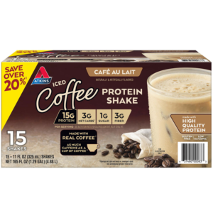 Atkins 15g Iced Coffee Protein Shake, Caf? Au Lait 11 fl. oz., 15 pk.